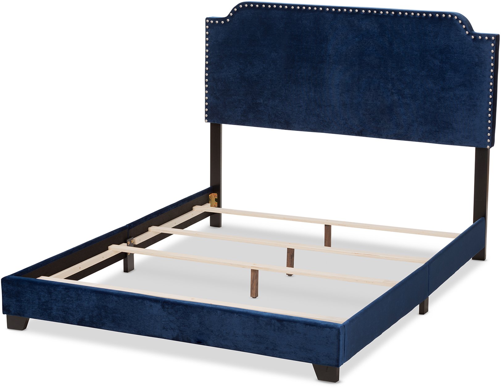 Glam Navy Blue Velvet Upholstered Queen Bed - Eleanora-5