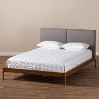 Mid-Century Gray and Walnut Upholstered Platform Full Bed - Anneka-2