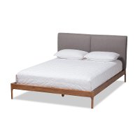 Mid-Century Gray and Walnut Upholstered Platform Full Bed - Anneka-3