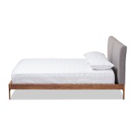 Mid-Century Gray and Walnut Upholstered Platform Full Bed - Anneka-4
