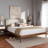 149-8775-RCW Mid-Century Beige and Walnut Upholstered Platform Queen Bed - Anneka