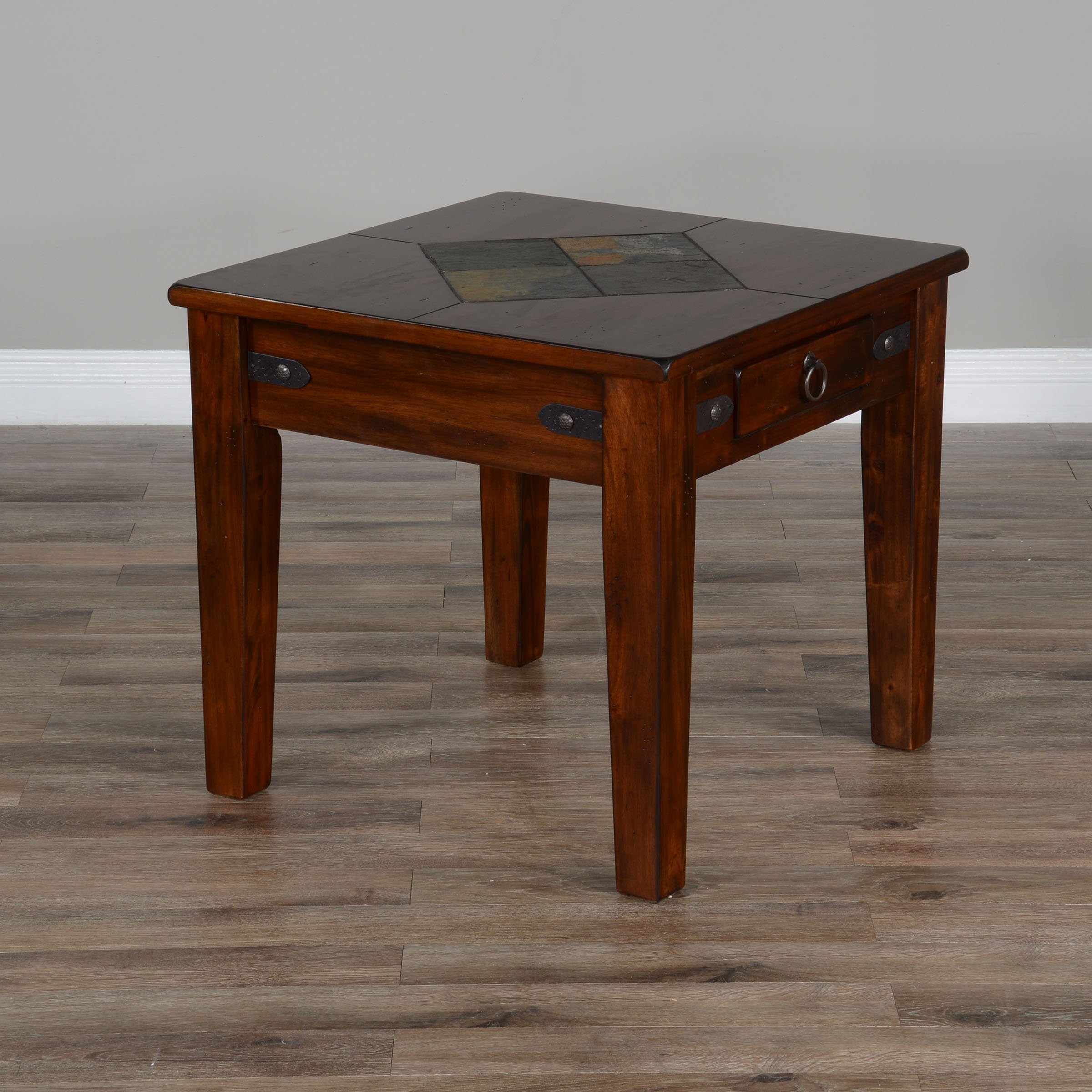 Rustic End Table with Slate Inlay - Santa Fe-4
