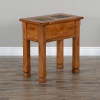 Rustic Oak Chair Side Table with Slate Inlays - Sedona-2
