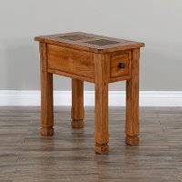 Rustic Oak Chair Side Table with Slate Inlays - Sedona-3