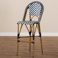 Blue and White Bamboo Style Stackable Bar Stool - Cassie