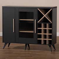 150-9004-RCW Mid Century Dark Gray and Oak Wine Cabinet - Laurie-2