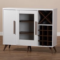150-9003-RCW Mid Century White and Walnut Wine Cabinet - Laurie-2