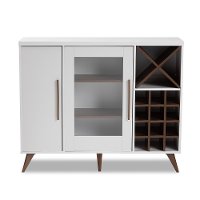 150-9003-RCW Mid Century White and Walnut Wine Cabinet - Laurie-4