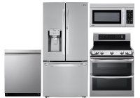 LG-4PC-BTM-DBL-ELE LG 4 Piece Electric Kitchen Appliance Package with Double Oven - Stainless Steel