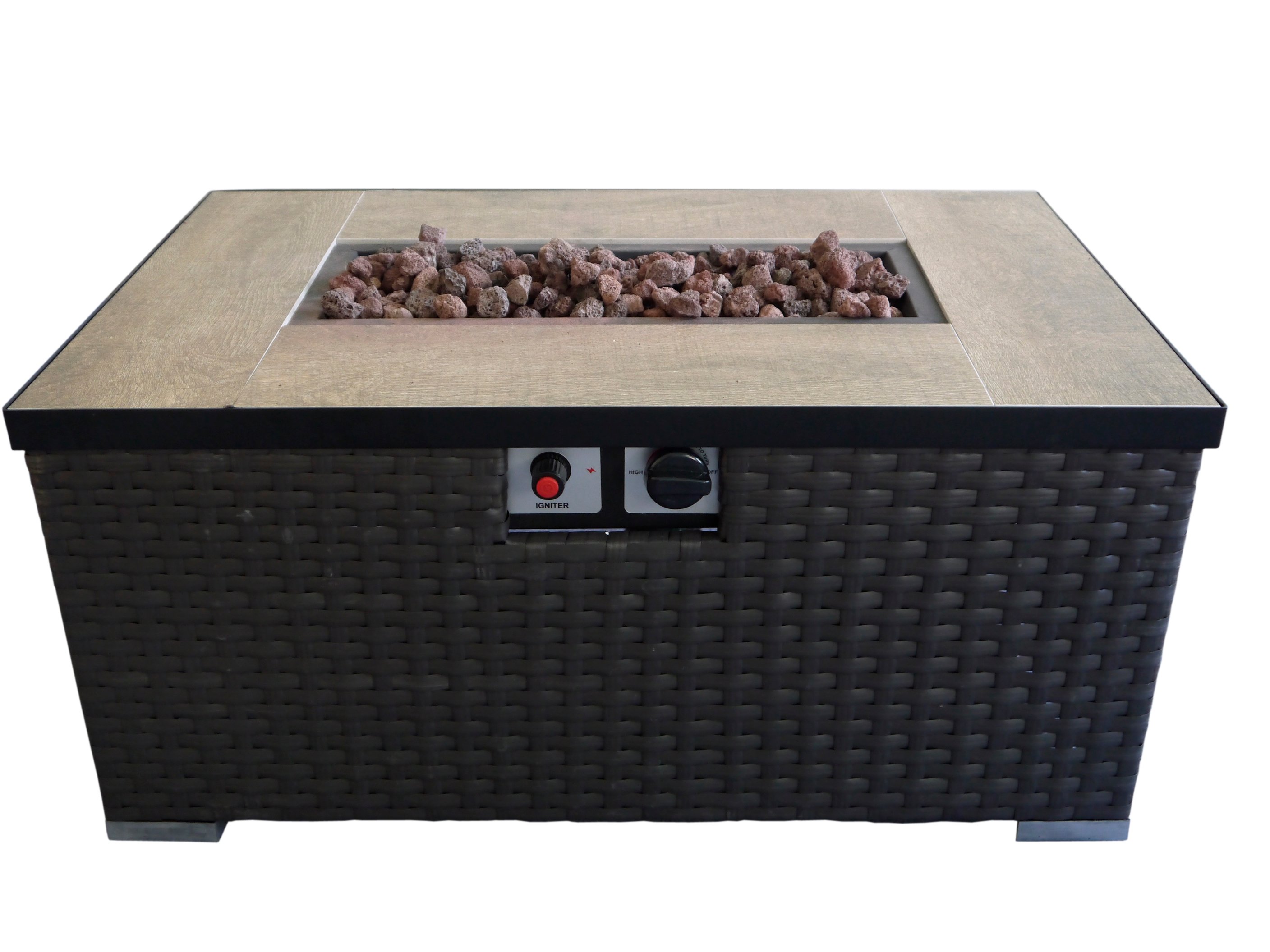 Dark Brown Woven Gas Fire Pit Table - Auburn-3