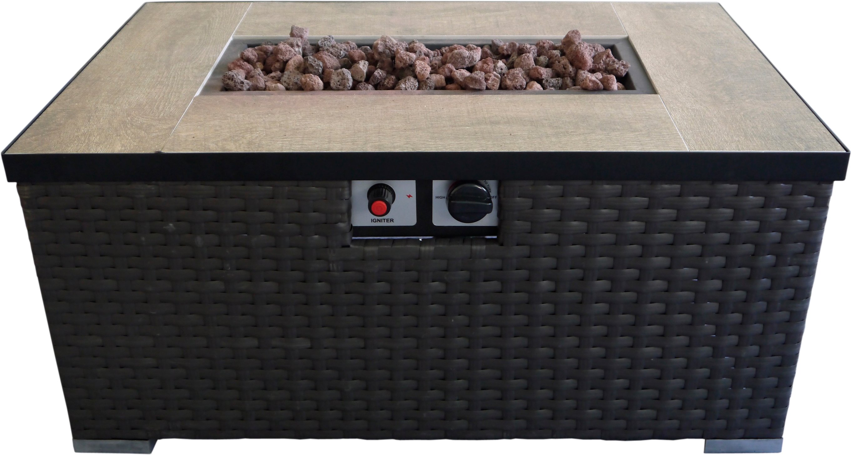 Dark Brown Woven Gas Fire Pit Table - Auburn Dark Brown Woven Gas Fire Pit Table and Propane Tank Protector-1