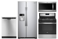 KIT Whirlpool 4 Piece Electric Kitchen Appliance Package with 24.5 cu. ft. Side by Side Refrigerator - Stainless Steel