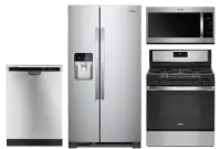 KIT Whirlpool 4 Piece Electric Kitchen Appliance Package with 24.5 cu. ft. Side by Side Refrigerator - Stainless Steel