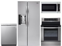 KIT LG 4 Piece Electric Kitchen Appliance Package with 26.2 cu. ft. Refrigerator - Stainless Steel