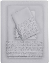 White Twin Flirty Ruffle 4 Piece Sheet Set-2