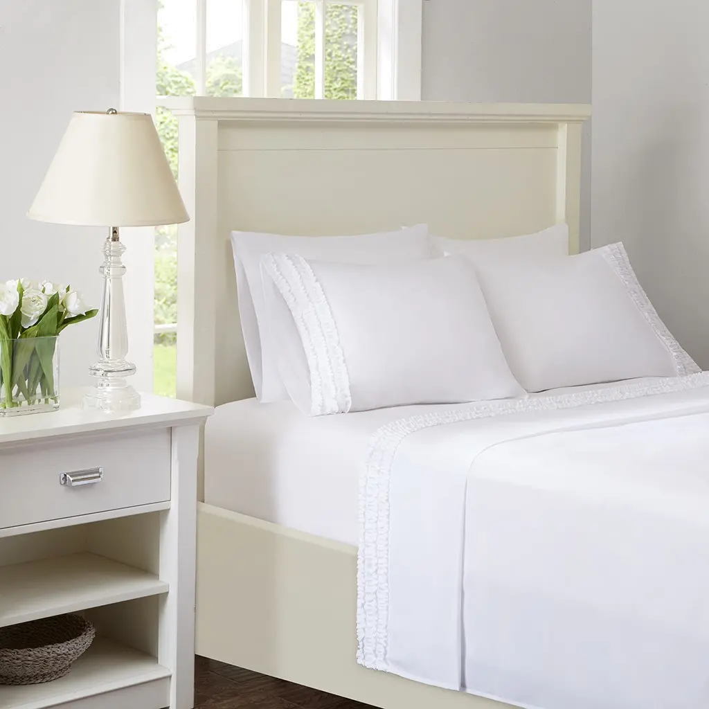 White Full Flirty Ruffle 6 Piece Sheet Set-1