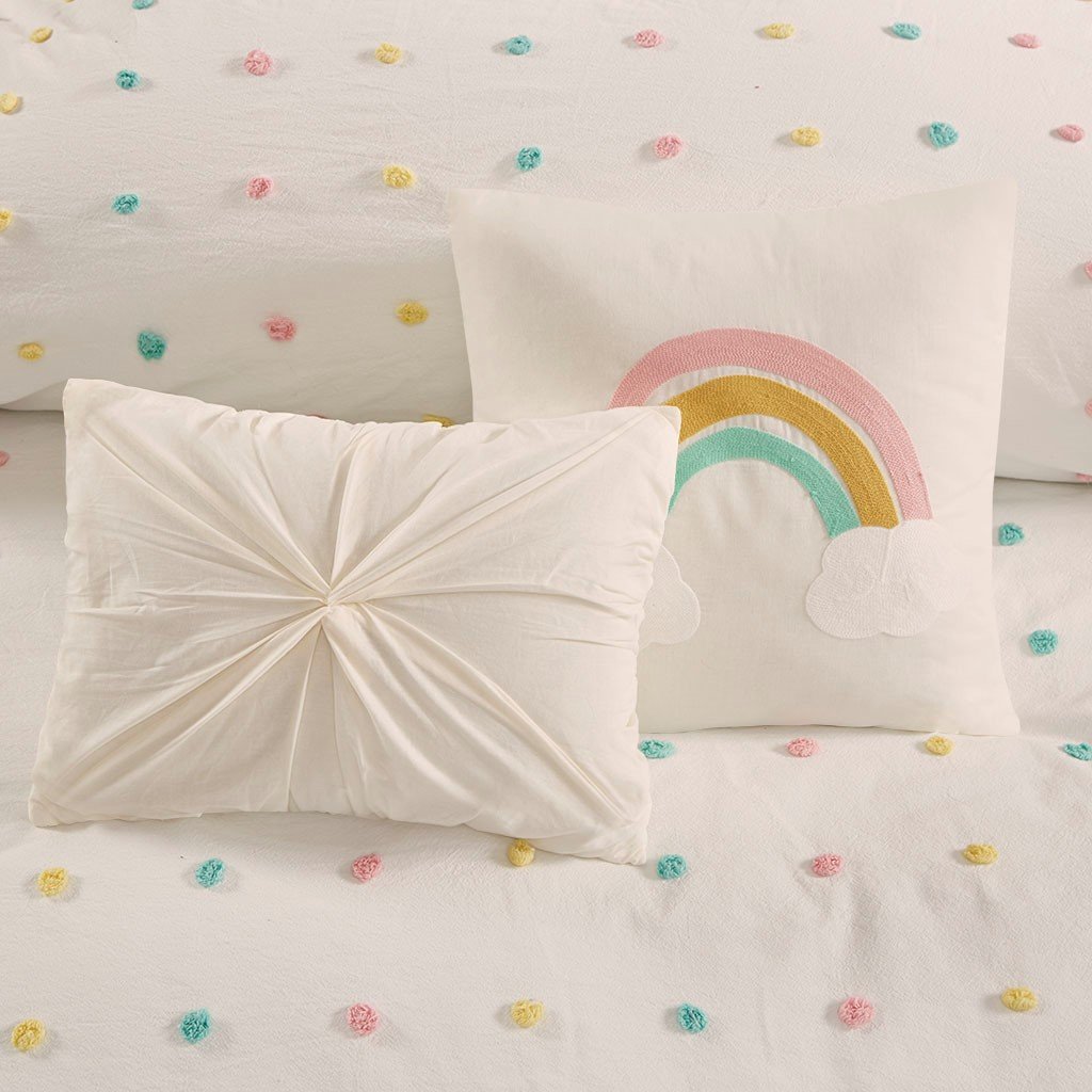 White and Multi Color Pom-Pom Twin Callie 4 Piece Bedding Collection-2