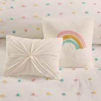 White and Multi Color Pom-Pom Twin Callie 4 Piece Bedding Collection-2