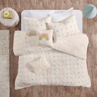 White and Multi Color Pom-Pom Twin Callie 4 Piece Bedding Collection-5