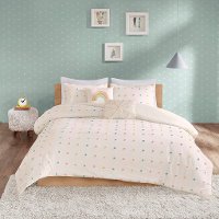 White and Multi Color Pom-Pom Full Callie 5 Piece Bedding Collection-2