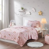 Pink and Rainbow Twin Alicia 3 Piece Bedding Collection-4