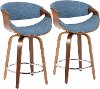 B24-CRVNIR-WLBU2 Mid Century Blue Swivel Counter Height Stool (Set of 2) - Curvo