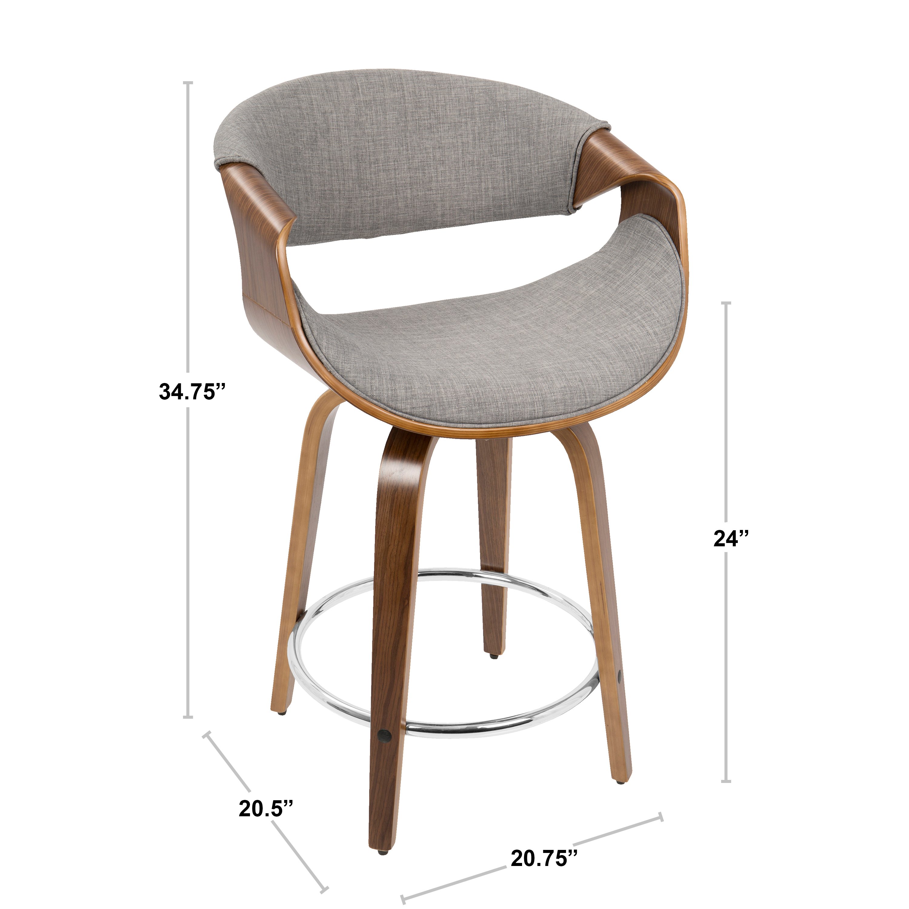 B24-CRVNIT-WLCHAR2 Mid Century Charcoal Gray Swivel Counter Height Stool (Set of 2) - Curvo-7