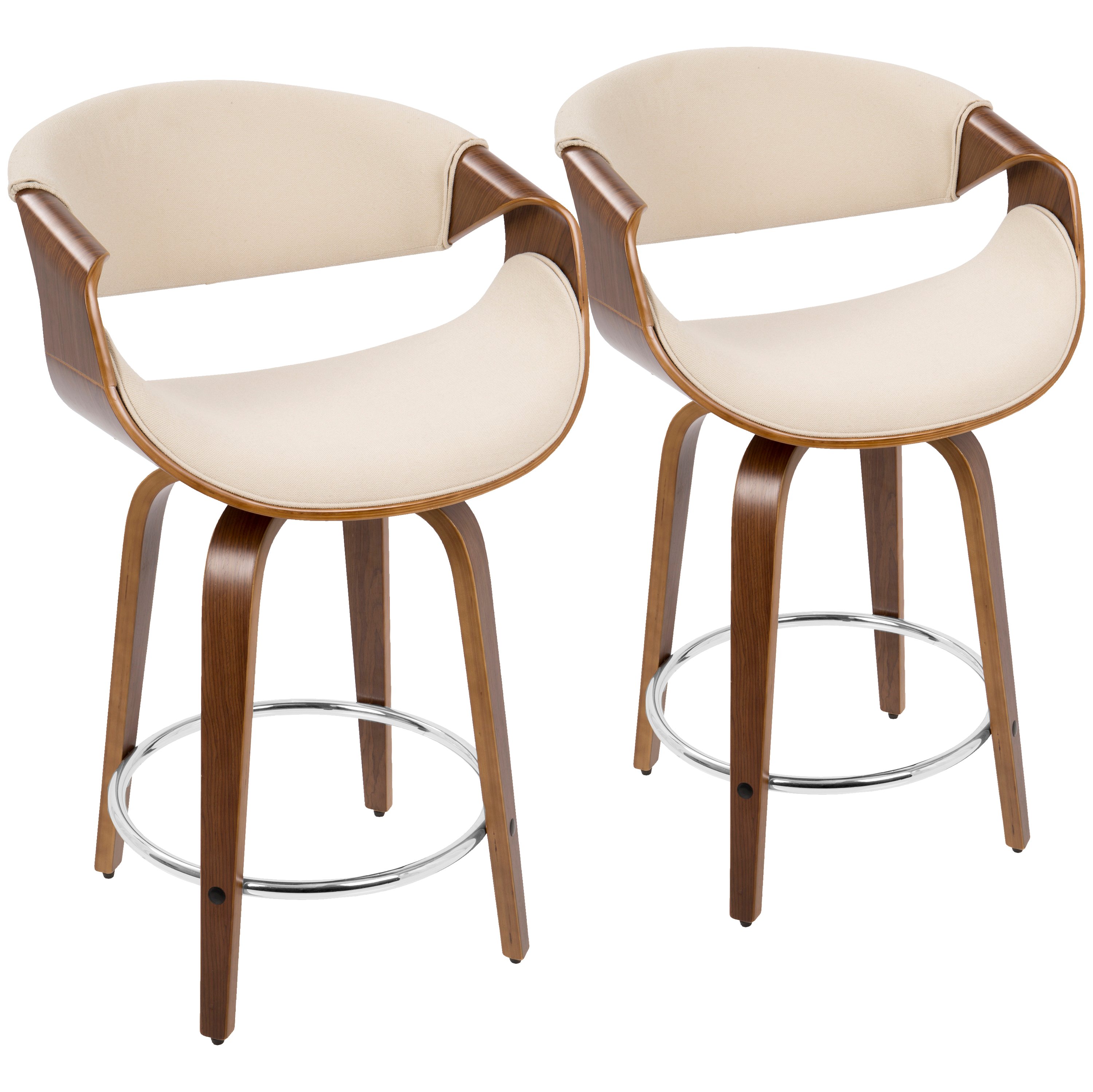 B24-CRVNIR-WLCR2 Mid Century Cream Swivel Counter Height Stool (Set of 2) - Curvo-1
