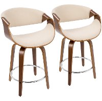 B24-CRVNIR-WLCR2 Mid Century Cream Swivel Counter Height Stool (Set of 2) - Curvo