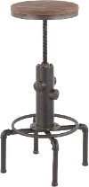 BS-HYDRA-AN+BN Industrial Antique Metal and Brown Adjustable Swivel Stool - Hydra