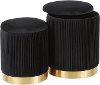 OT-MARLA-PLT-VBK Contemporary Black Velvet and Gold Metal Ottomans (Set of 2) - Marla