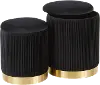 OT-MARLA PLT VBK Contemporary Black Velvet and Gold Metal Ottomans (Set of 2) - Marla
