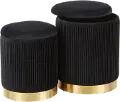 OT-MARLA PLT VBK Contemporary Black Velvet and Gold Metal Ottomans (Set of 2) - Marla