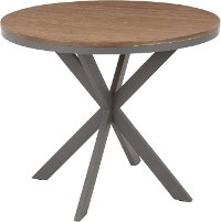 DT-XPEDSTL-GYBN Industrial Brown Wood and Gray Metal Round Dining Room Table - Dakota-1