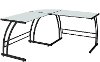 OFD-TM-BITDBL-B Frosted White Glass and Black Metal Contemporary Desk - Gamma