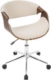OFC-CURVO-WL+CR Walnut and Cream Mid-Century Modern Office Chair - Curvo