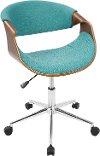 OFC-CURVO-WL+TL Walnut and Teal Mid-Century Modern Office Chair - Curvo