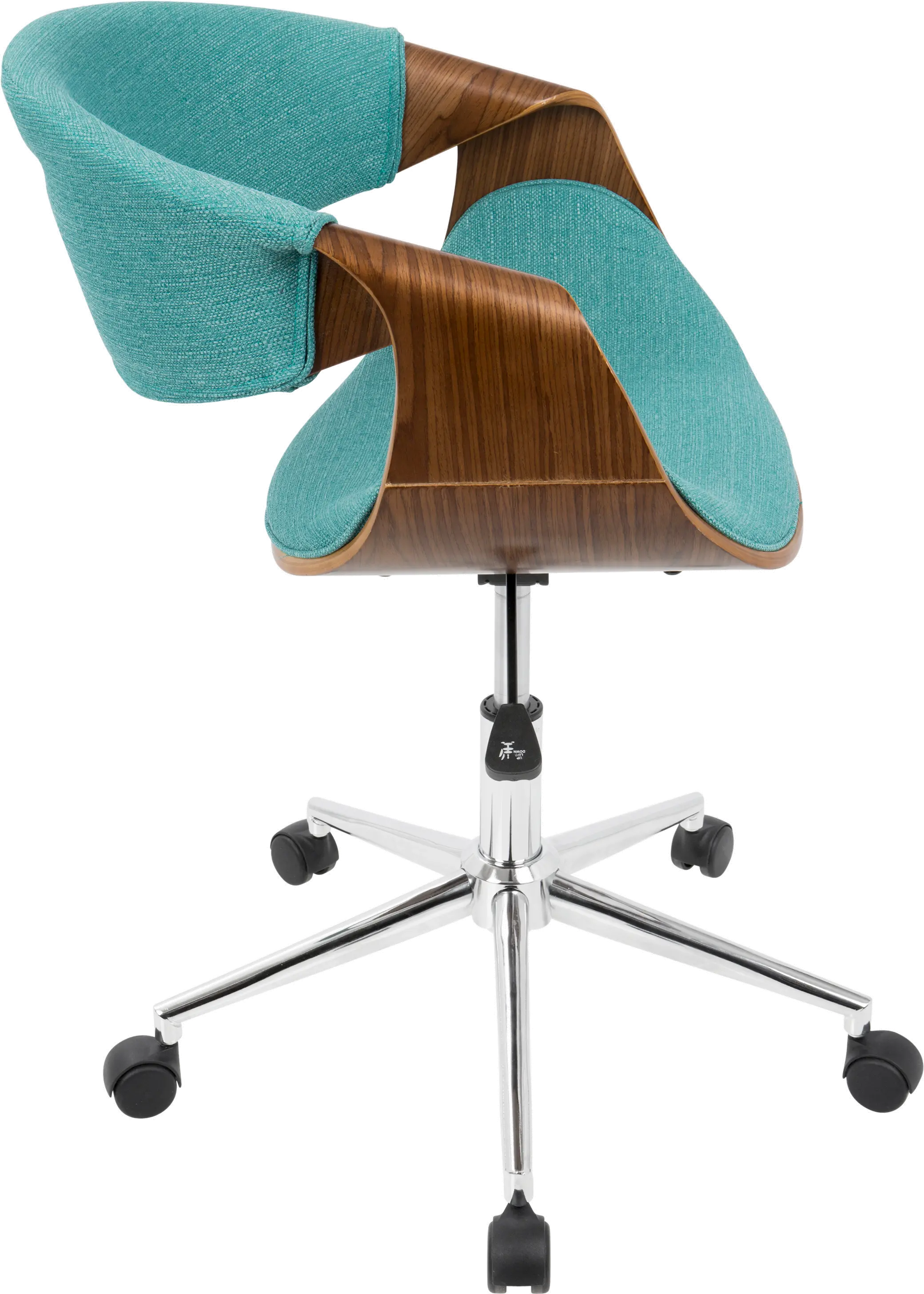 OFC-CURVO-WL+TL Walnut and Teal Mid-Century Modern Office Chair - Curvo-2