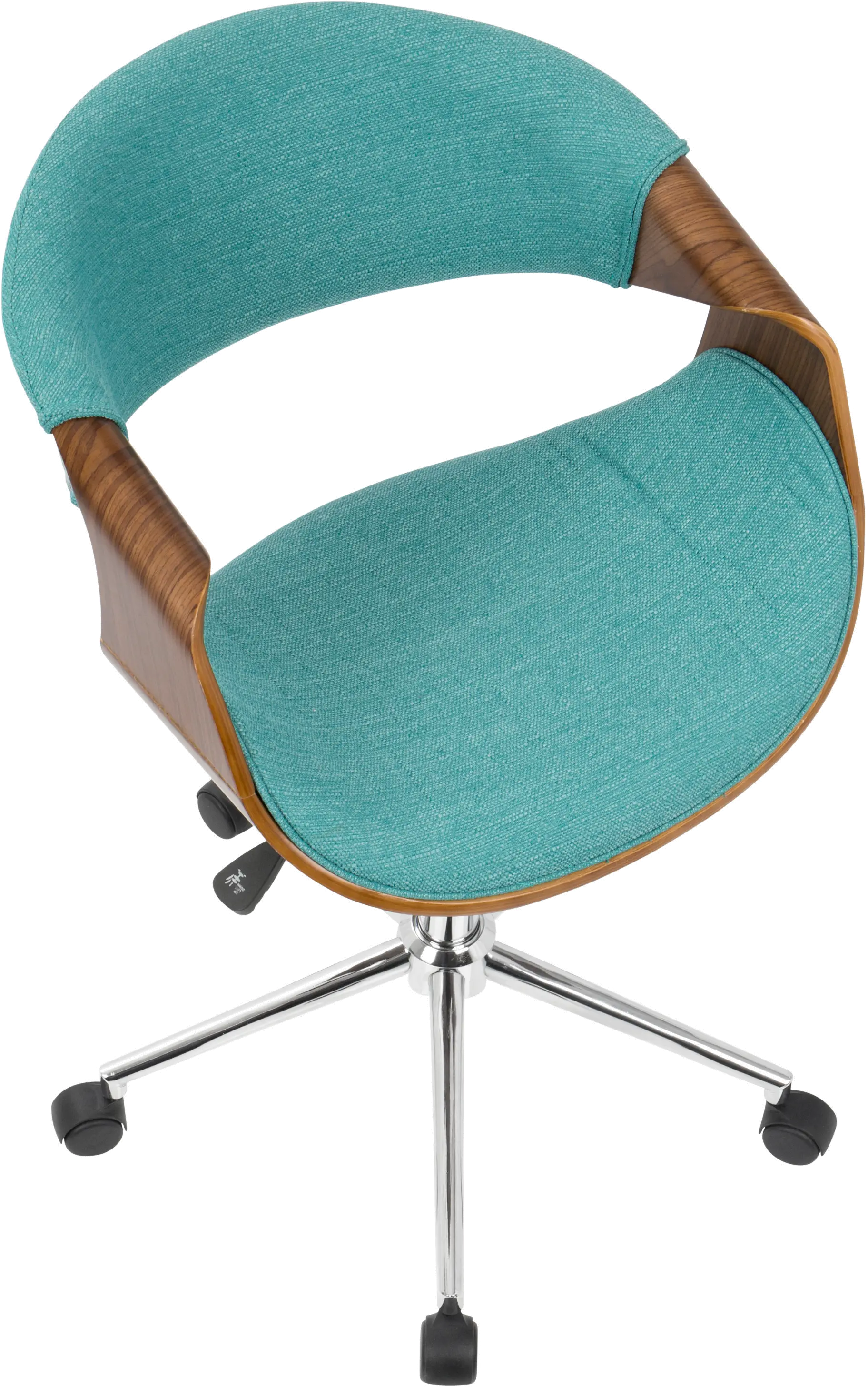 OFC-CURVO-WL+TL Walnut and Teal Mid-Century Modern Office Chair - Curvo-5