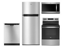 KIT Whirlpool 4 Piece Electric Kitchen Appliance Package with 18 cu. ft. Top Freezer Refrigerator - Stainless Steel