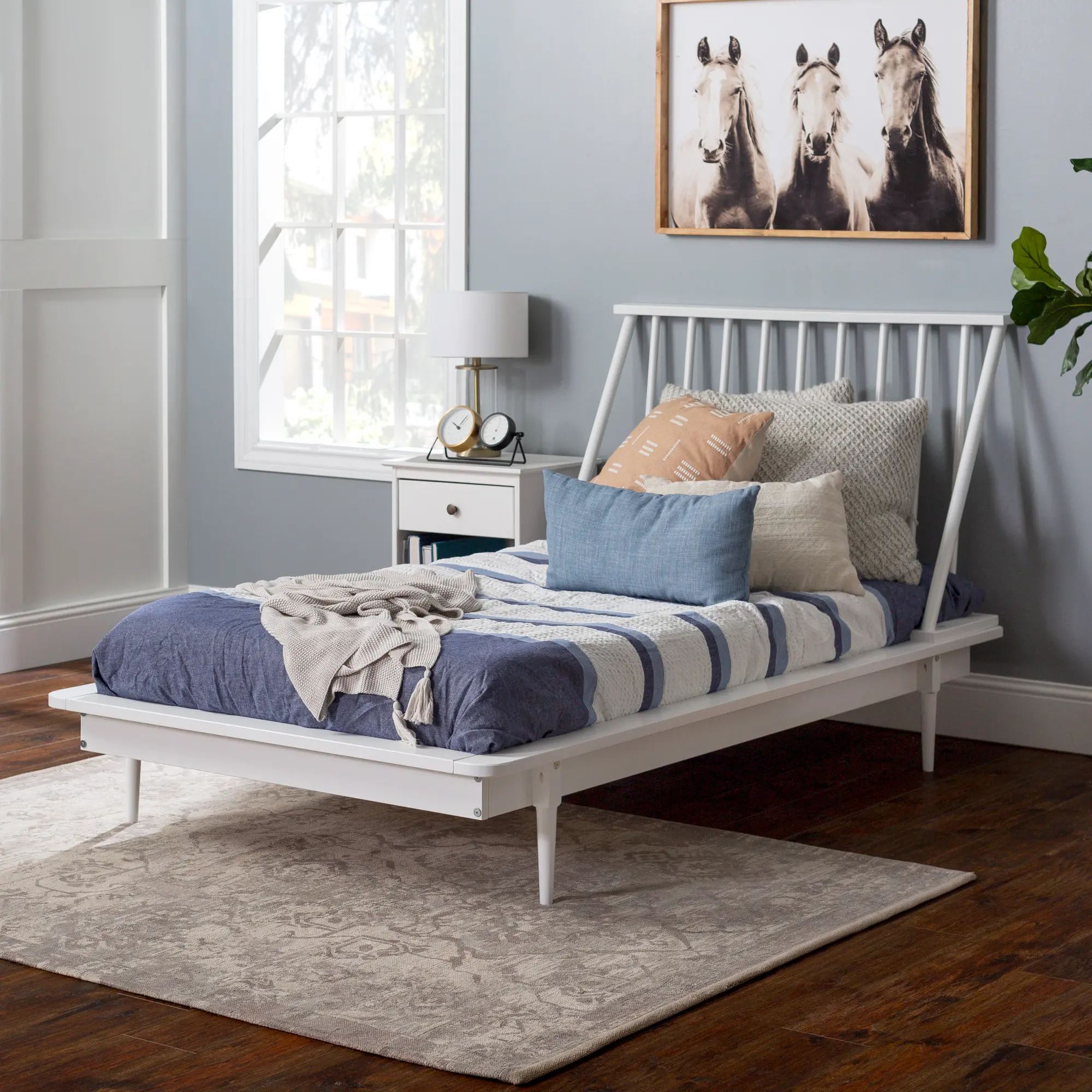 BTSPINWH Mid Century White Twin Platform Bed - Spindle-1