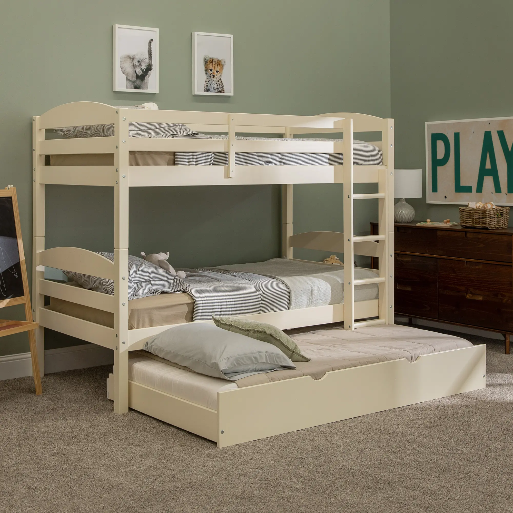 BWSTOTWH-TR Cream Twin-Over-Twin Bunk Bed with Trundle - Sunflower-2