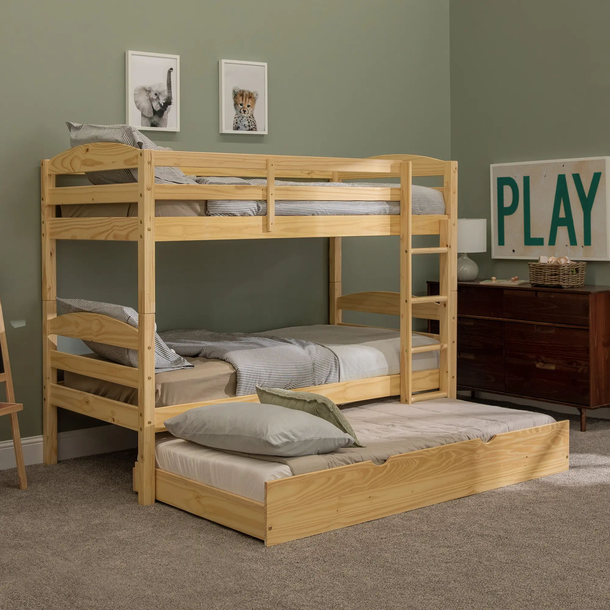 BWSTOTNL-TR Natural Wood Twin-Over-Twin Bunk Bed with Trundle - Sunflower-2