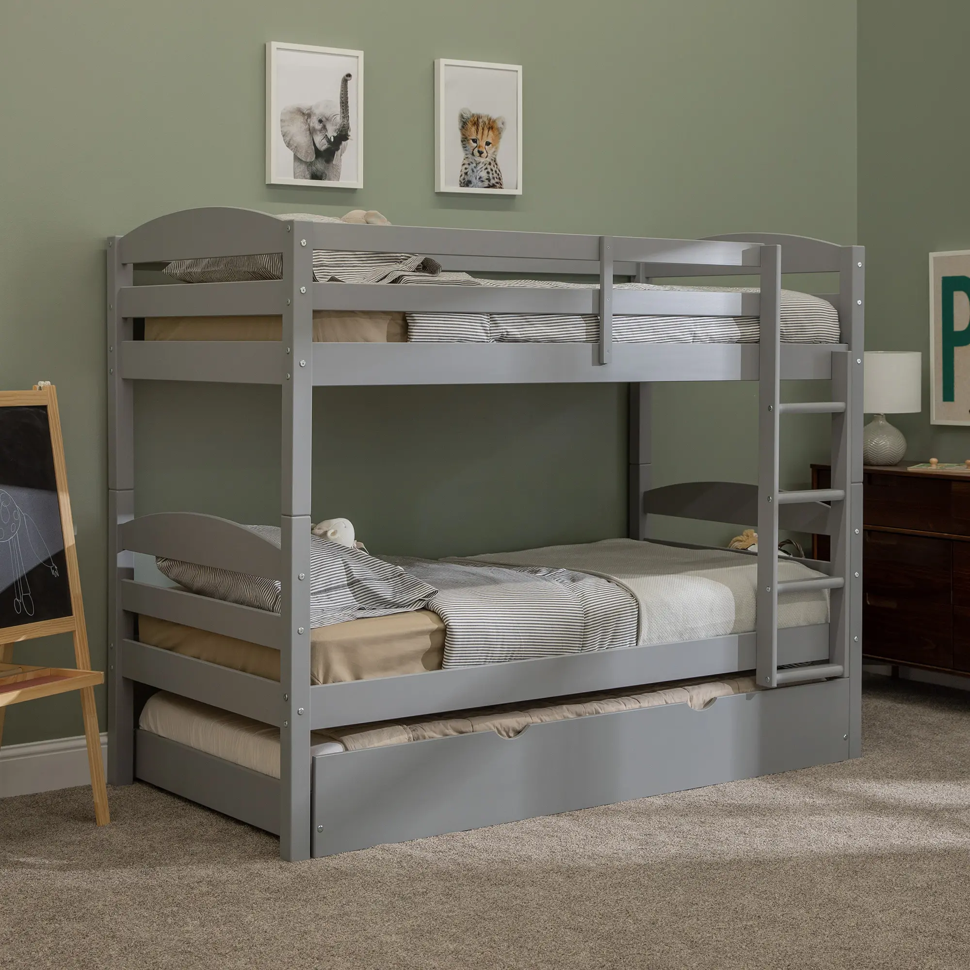BWSTOTGY-TR Gray Twin-Over-Twin Bunk Bed with Trundle - Sunflower-2