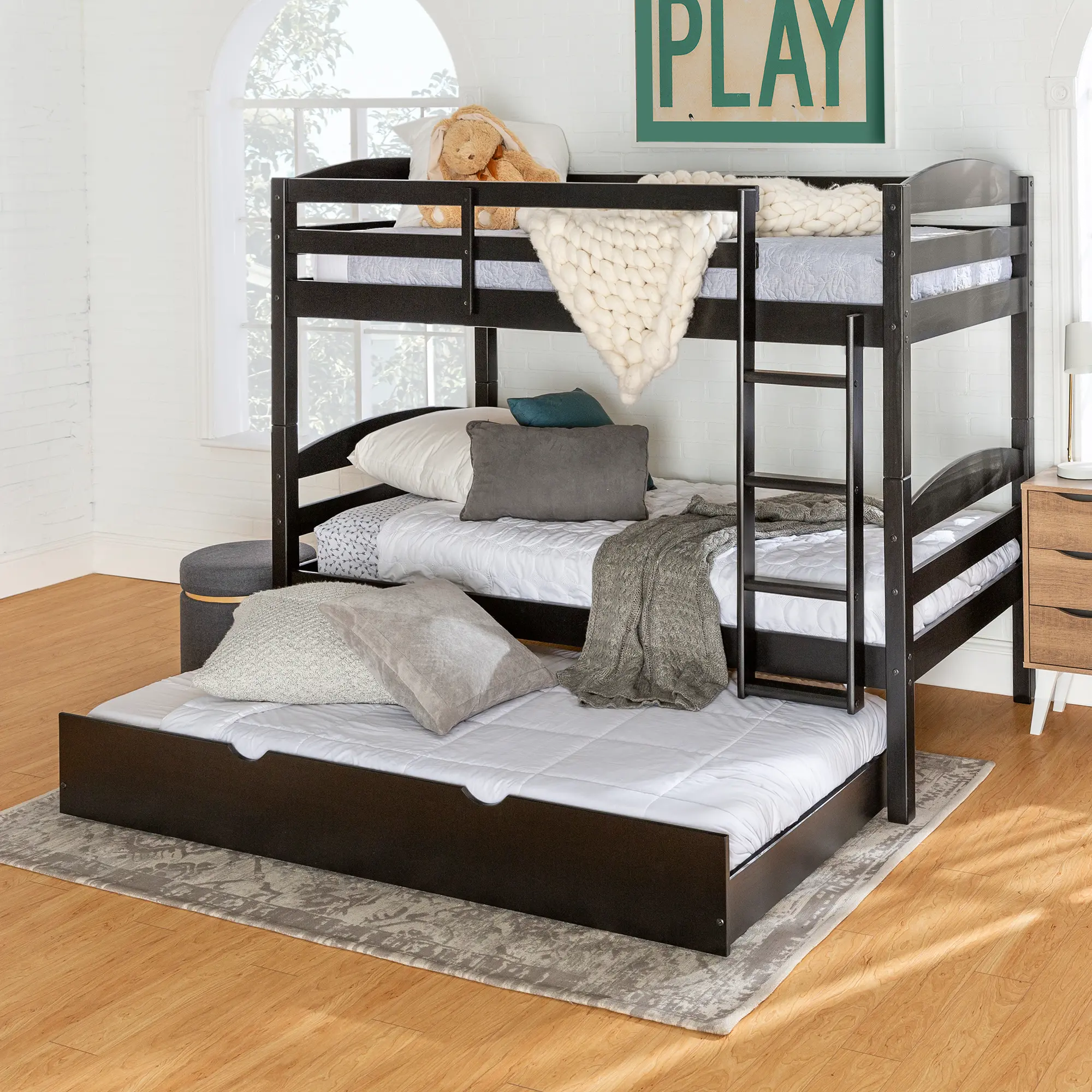 BWSTOTBL-TR Black Twin-Over-Twin Bunk Bed with Trundle - Sunflower-3