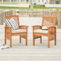 Acacia Wood Outdoor Patio Chairs with Cushions, set of 2 - Midland