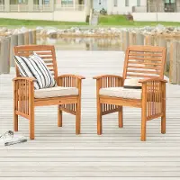 OWC2BR Acacia Wood Outdoor Patio Chairs with Cushions, set of 2 - Midland