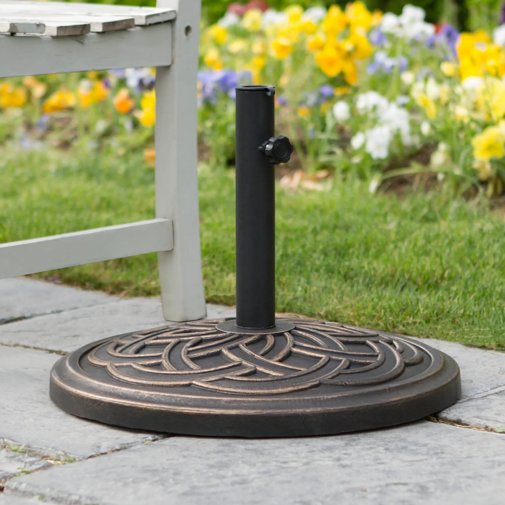 UB30RCWAB Circle Weave Round Outdoor Patio Umbrella Base - Antique Bronze-2