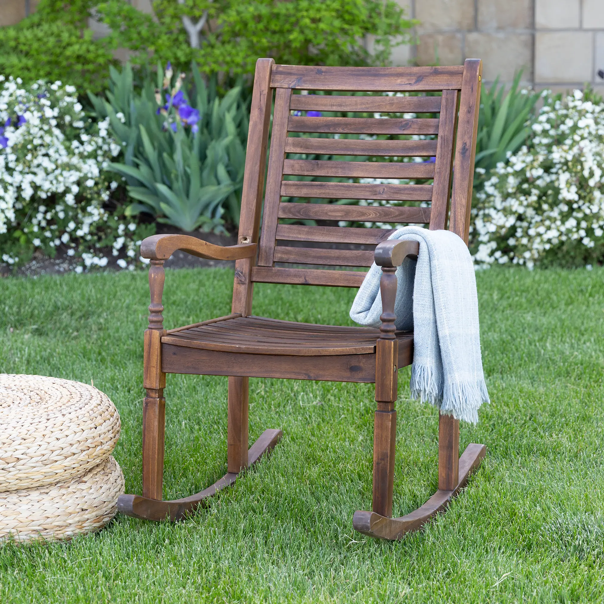 OWRCDB Solid Acacia Wood Outdoor Patio Rocking Chair - Dark Brown-1