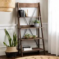 BS68FRSWBR 68 Solid Wood Ladder Bookshelf - Brown